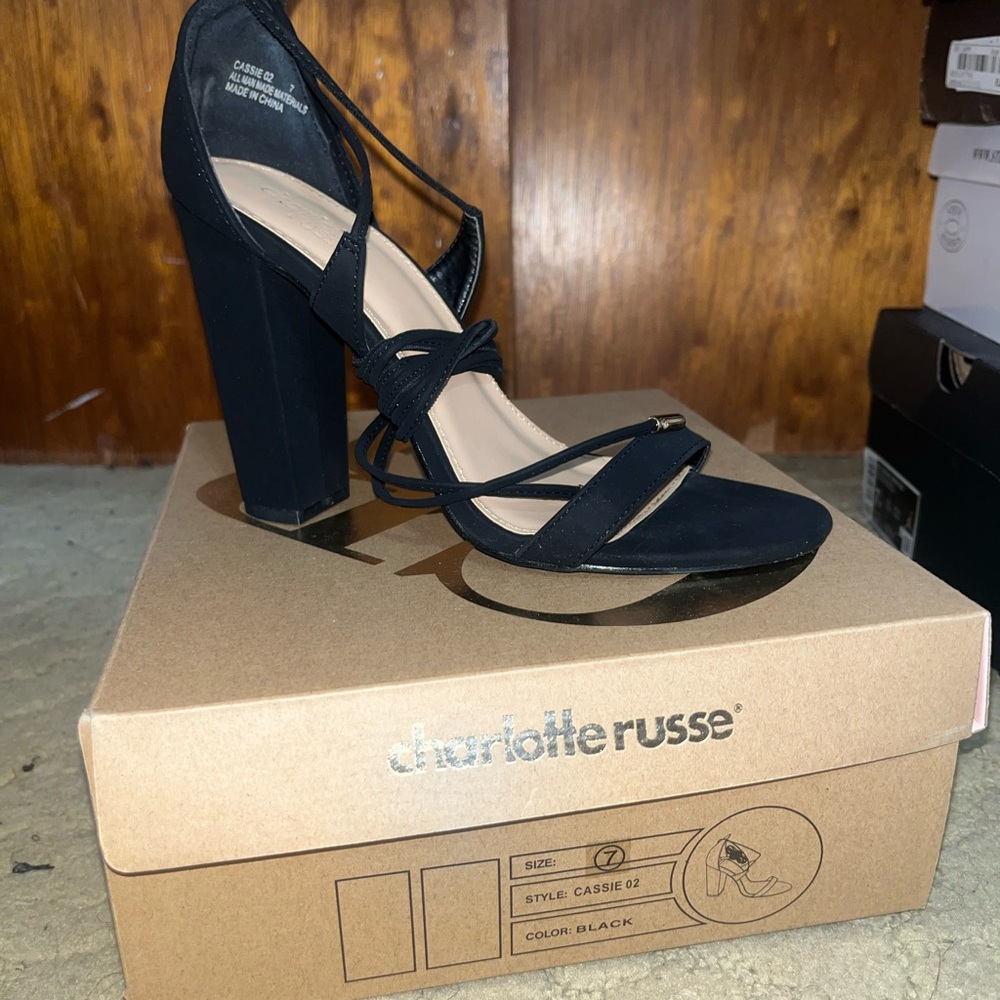 Charlotte Russe Black Strappy Block Heels